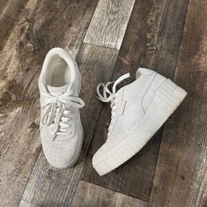 Puma Cali Platform Sneakers Cream  Suede Chunky Y2K Minimalist Streetwear 9.5